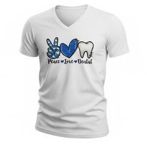 EUC - Ladies V Neck White “Peace Love Dental” T-Shirt Size Medium